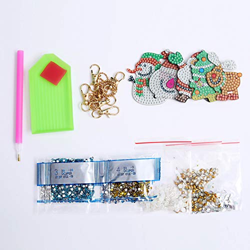 Christmas 5D DIY Key Chains Diamond Painting Santa Reindeer Xmas Tree Snowman Full Drill Rhinestone Mosaic Making Decorative Kits Pendant for Art Craft Key Ring Phone Charm Bag Decor (Christmas B)