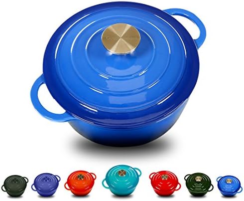 Enameled Cast Iron Dutch Oven With 360 Degree Water-Cycling System, Dual Handles (3.7 Qt, Jazz Blue)