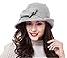 Women Solid Color Winter Hat Wool Cloche Bucket with Bow Accent,Grey, One Size