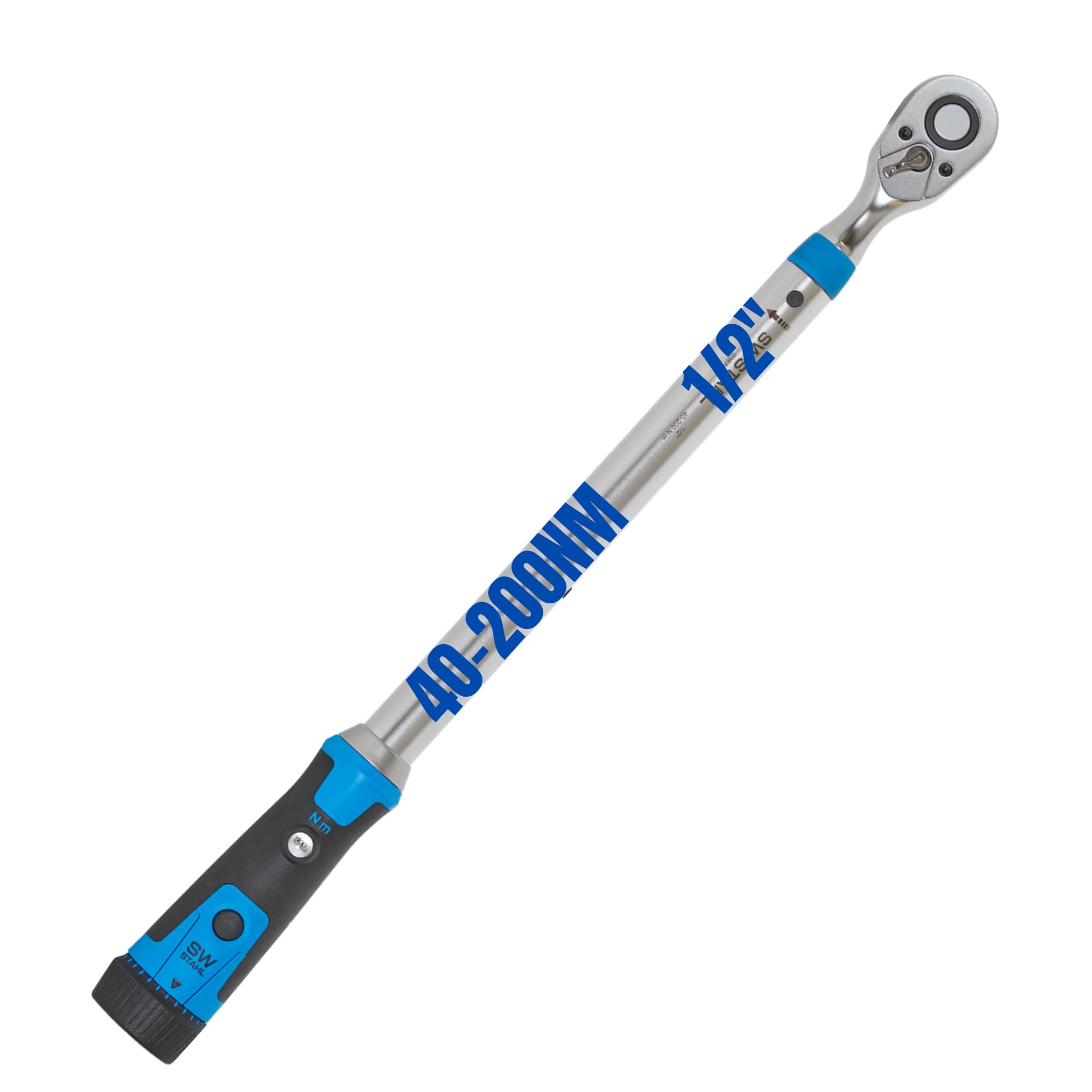 SW-Stahl 03874L Professional Torque Wrench 1/2 Inch 40-200 Nm with Switchable Ratchet Head I 48 Teeth I Trigger Accuracy ± 4% I Right Tightening I Tool for Tyre Change I Ratchet