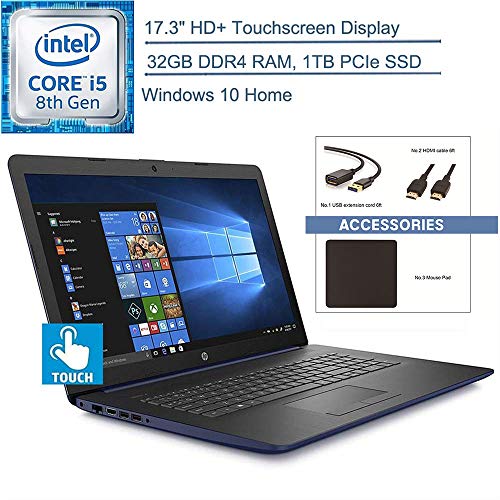 2020 HP 17.3″ Touchscreen Laptop Computer/ Intel Quad-Core i5-8265U (Beats i7-7500U)/ 32GB DDR4 RAM/ 1TB PCIe SSD/ Windows 10 Home/ Blue/ EST Accessories