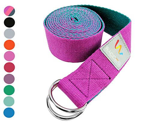 Wacces D-Ring Buckle Cotton Yoga Straps Bands – Best for Stretching (Rose-Turquoise, 10 ft)
