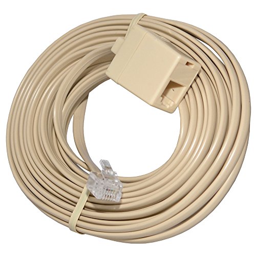 AMZER 25 Feet Telephone Line Extension Cord Heavy Duty 4 Conductor Cable With Extension Coupler - Ivory