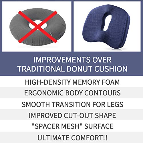 Winjoy Seat Cushion, 100% Memory Foam Chair Pad. Orthopedically Designed for Sciatica/Coccyx/Tailbone, Lower Back Pain Relief. Ideal for Home/Office Chair/Wheelchair/Car