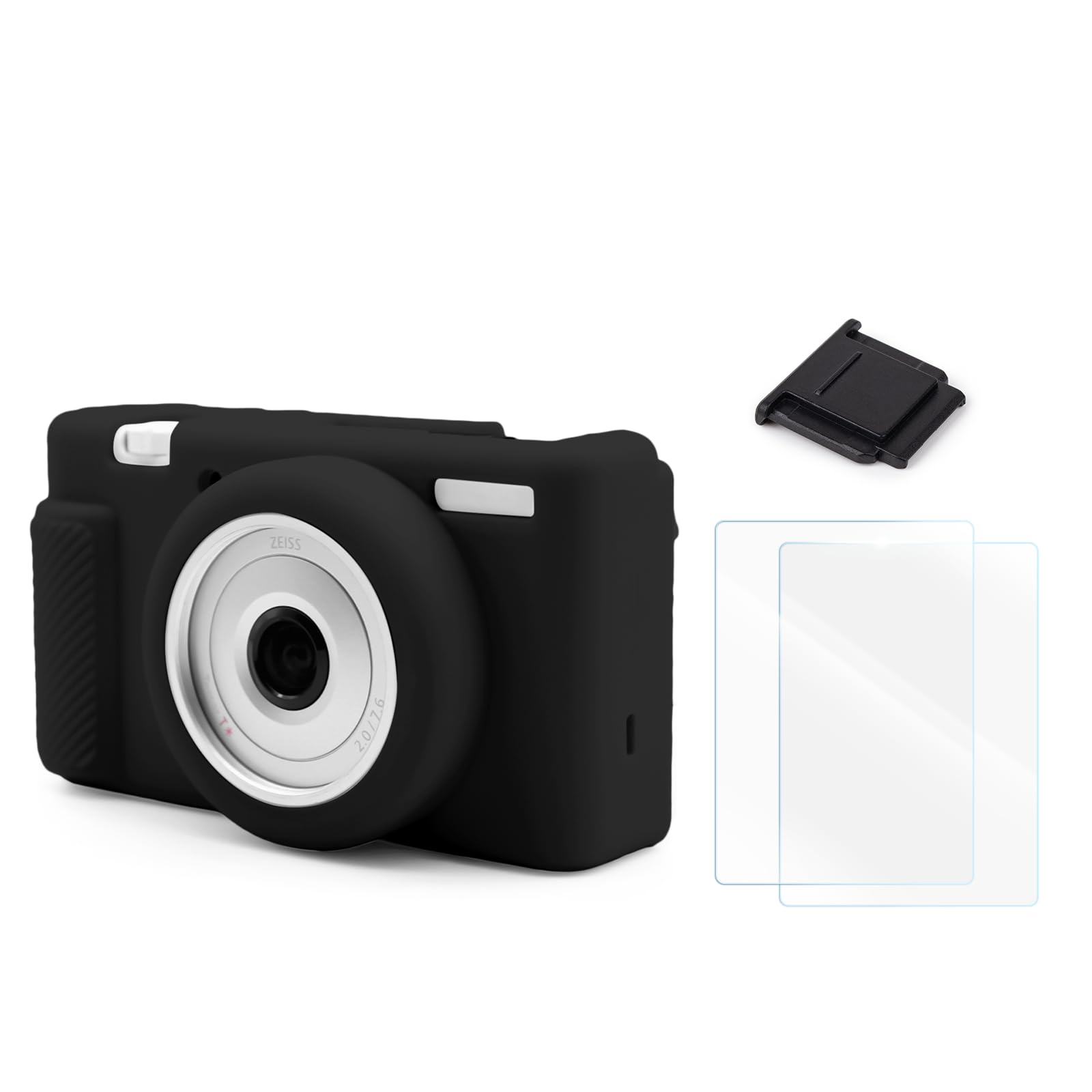 VOVMOEYA Camera Case for Sony ZV-1F/ZV-1 II/ZV-1M2 with 2 Screen Protectors and 1 Hot Shoe Cover, ZV1F/ZV1M2/ZV1II Silicone Case, Soft Lightweight Protective