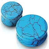 Pair of Turquoise Stone Organic Double Flared Solid Saddle Ear Plug Gauges Piercings