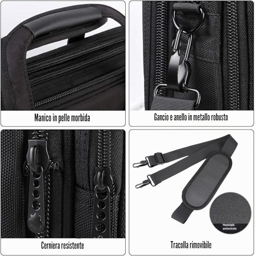 17 Inch Laptop Bag, Large Work Briefcase for Men Women Waterproof Shoulder Bag Shoulder Bag, Expandable Multifunction Computer Bag for Laptop Tablet Notebook, Black