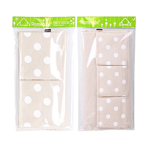 Homecube Linen Cotton Fabric Wall Door Cloth Hanging Storage Bag Case 5 Pocket Home Organizer (White Polka Dots) - Thumbnail 6