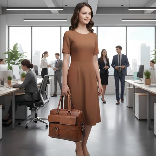 Aishini Men's Leather Briefcase & Messenger Bag - 16 inch Laptop Satchel with Adjustable Shoulder Strap, Waterproof Large Capacity Business Handbag for Professionals - [ 42 x 38 x 6cm ] Tan Brown | ASLPTOP02