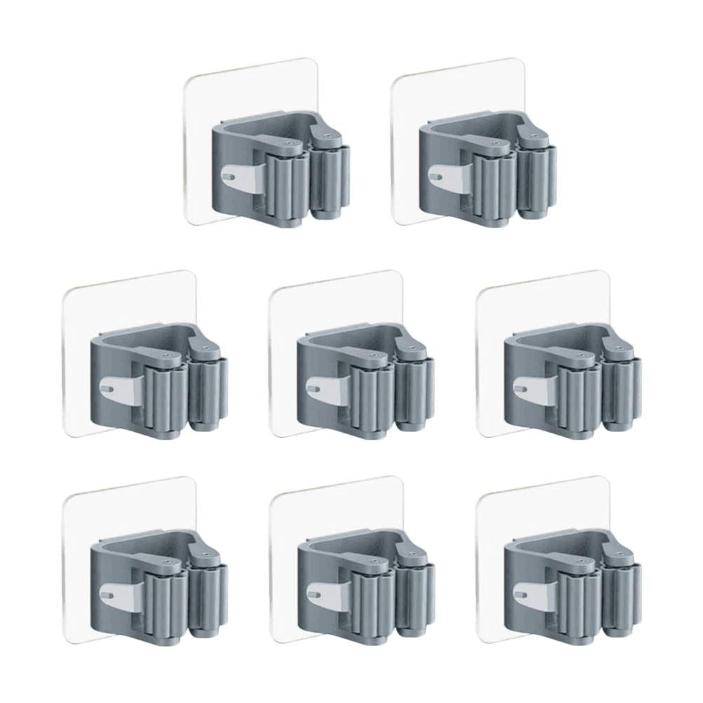YUIP 8Pcs gray plastic mop holder, broom holder, self-adhesive mop holder, bathroom hook, plastic broom holder, mop holder suitable for garden, bathroom or wall
