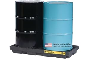 Justrite Low Profile 2 Drum Spill Containment Pallet Accumulation Center - 5.5" Tall - 24 Gal Capacity for 55 Gallon Drum Containment - Made in the USA from 100% Recycled Polyethylene - Black - 28655