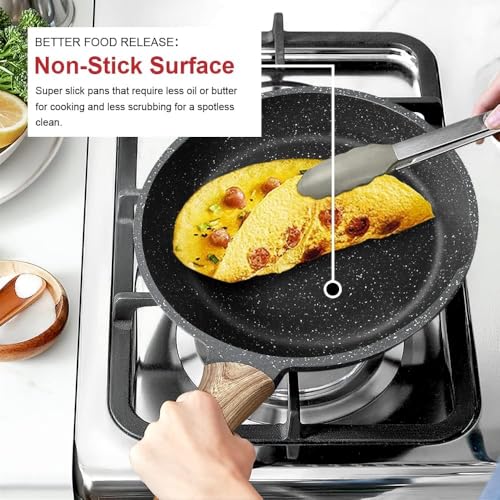 Caannasweis Nonstick Frying Pan Kitchen Granite Skillet, Non Stick Omelette Frying Pans, Omelet Egg Pan, Stone Cookware Chef's Pan, Induction Compatible, PFOA Free Pans for Cooking Gift 20CM