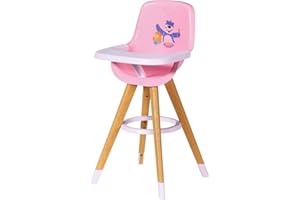 Baby Born High Chair – Doll Feeding Chair with Scandinavian Design – Wood-Look Legs & Pink Seat – Fits Baby Born & Other Doll