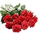 Lvydec Artificial Flowers Silk Rose Flowers - 12 Pcs Red Roses Fake Flowers Real Touch Bridal Wedding Bouquet for Home Wedding Decoration Garden Party Floral Decor