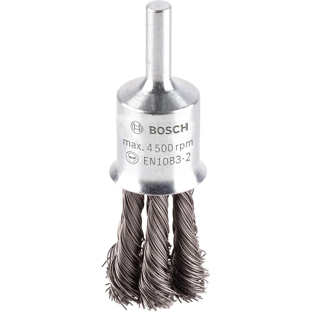 Bosch 1x PRO Steel Longlife End Brush, Knotted Wire for 6 mm Cylindrical Shank and Drill (Ø 19 mm, Professional Accessory Rotary Drill/Drivers)
