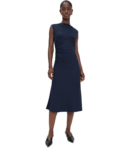 theory shirt dress Women's Pleated Skirt Mini Dress, Charcoal Melange, 0 at Amazon Women's Clothing store spread collar Theory Oversized Military Shirt Dress