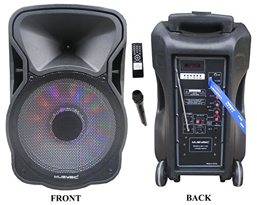 12" Portable 1200W Speaker PA System Wireless Mic Bluetooth/REC/USB/SD/FM/Rechargeable battery/LCD Light MU-12D