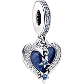 PANDORA Celestial Shooting Star Heart Double Dangle Charm - Gift for Her - Compatible Moments - Sterling Silver with Man-Made Crystals & Enamel - With Gift Box