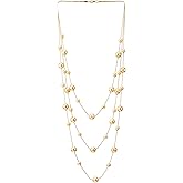 Statement Necklace Three-Strand Long Chains with Synthetic Pearl Beads, Elegant, Dress