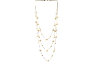 Statement Necklace Three-Strand Long Chains with Synthetic Pearl Beads, Elegant, Dress(CA)