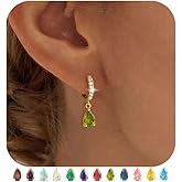 TOBENY Dangle Earrings for Women Trendy 14K Gold Plated Hypoallergenic Drop Hoop Earrings Dainty Diamond Green Emerald Birthstone Huggie Earrings for Birthday Gifts