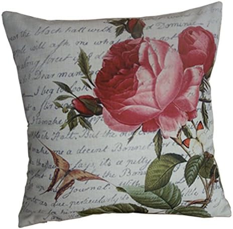 FINGON Home Decor Cotton Linen Square Throw Pillowcase Cushion Cover Pillow Shams Vintage Butterfly Red Flower 18" x 18"