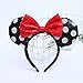 WLFY Mickey Mouse Minnie Mouse Sequin Ears Headbands Butterfly Glitter Hairband Girls Party Supplies (White dot black red bow)