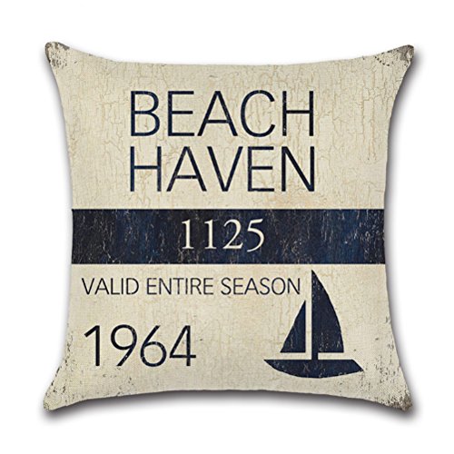 Vintage Series Throw Pillow Case U-Love Beach Cushion Cover for 18 X 18 Inch Nautical Pillow Inserts,4 Pack Coastal…