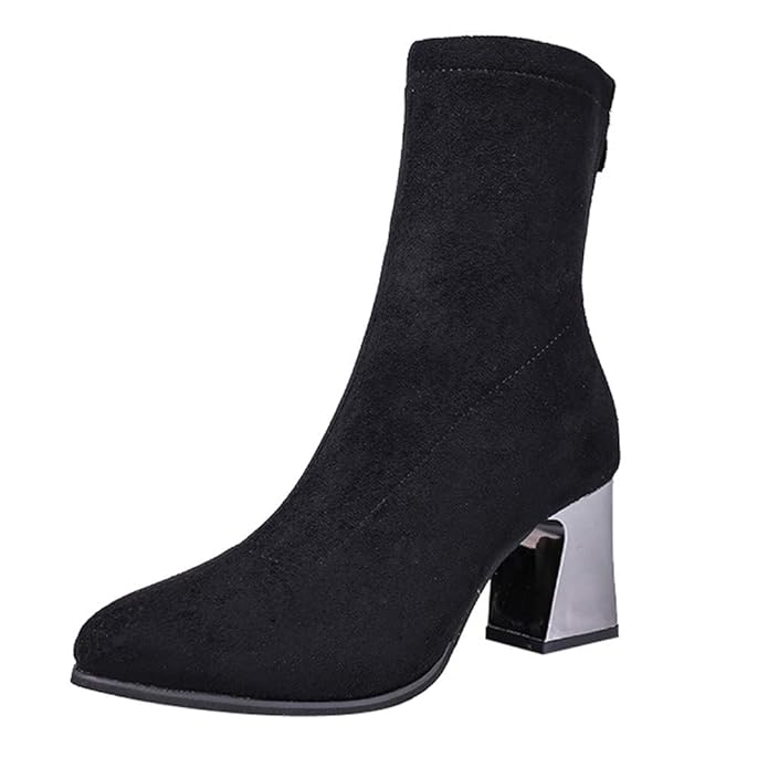 YWLINK Damen Mittlere Stiefel Einfach Stiefeletten Schuhen Mit Hohen AbsäTzen Wildleder Einfarbig Martain Stiefel Pointed Toe