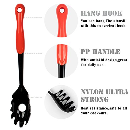 Jazava, Spaghetti Pasta Server - Dishwasher Safe Kitchen Pasta Ladle, Nonstick Nylon Kitchen Gadgets Pasta Fork(JZ-KU-PL-R) - Thumbnail 3