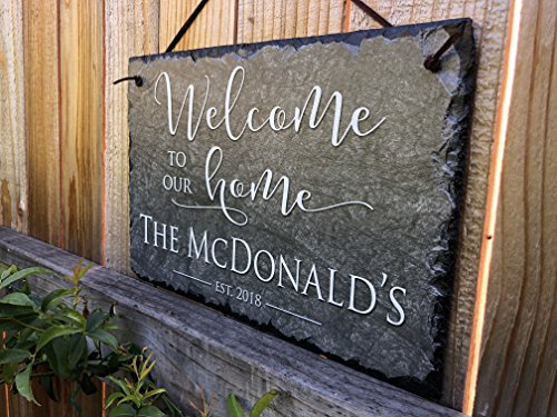 Sassy Squirrel Beautifully Handcrafted and Customizable Slate Home Address Plaque (12"x8" or 16"x10") Personalized House Sign with and mounting Hardware. Improve The Curb Appeal of Your Property