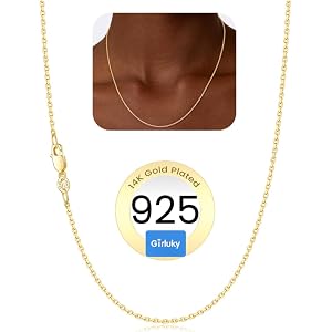 Girluky 1.1mm Cable Chain 14k Gold Plated 925 Sterling Silver Chain Necklace for Women, Dainty Sturdy Women's Chains Necklace
