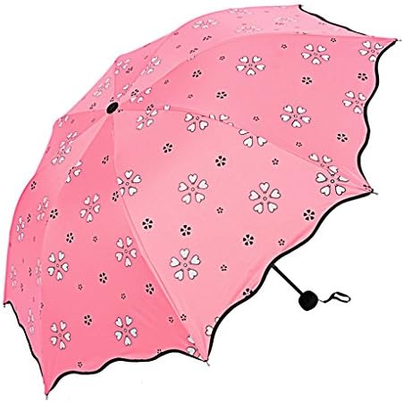 SUOWO COMPACT folding windproof travel umbrella color change light weight sun rain parasol umbrellas for kids girl women (Watermelon Red)