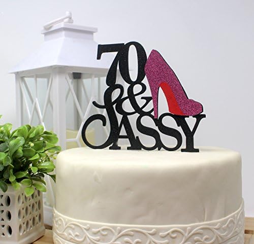 All About Details CAT70SABPI 70 &amp; Sassy Cake Topper (Black and Pink), 6in wide and 5in tall with 2-pcs of 4in wood skewers