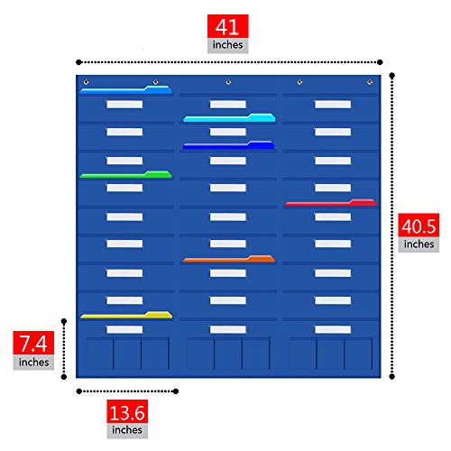 Organization Center Pocket Chart, Wall File Organizer Folder with 27 File Pockets+9 Small Pockets, 30 Dry-Erase Cards Plus 8 Hangers Hooks, Perfect for Office, Home, School, Studio, etc. 41 X 40 inch
