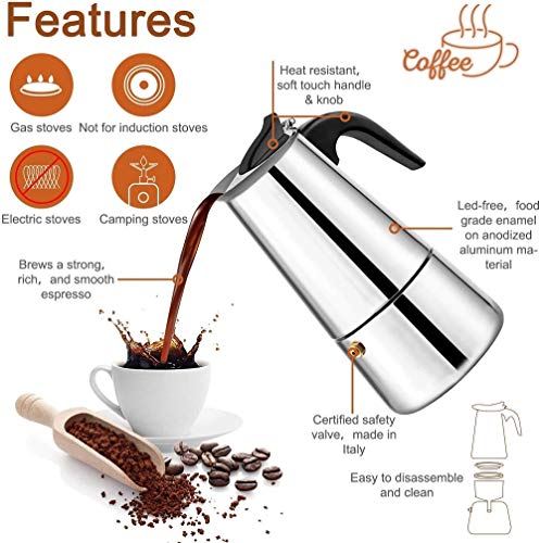 Espressokocher aus Edelstahl, Mokkakanne, Perkolator, italienische Kaffeemaschine, klassischer Café-Maker, geeignet für… – Bild 3