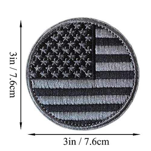 2 Pieces Round Shape Tactical USA Flag Patch American Flag US United States of America Military Uniform Emblem Patches Grey Style 1