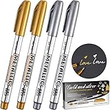 Gold and Silver Metallic Marker Pens, Metallic Permanent Markers Suitable for Cards Writing Signature Lettering Metallic Painting Pens (4)