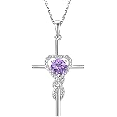 Rocayi Cross Necklace for Women 925 Sterling Silver Infinity Birthstone Pendant Necklace Religious Christian Jewelry Gifts Wife Mom Her