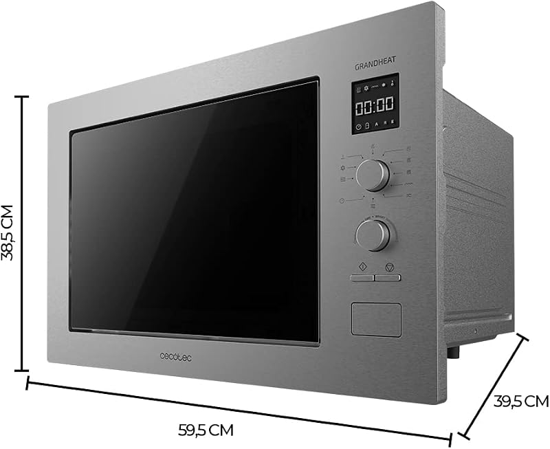 Microondas Encrastable Digital de 25 Litros con Grill GrandHeat 2550 Built-In Steel. 1320 W, 8 Funciones, Temporizador, Revestimiento Acero Inox, Plato Giratorio de 31,50cm