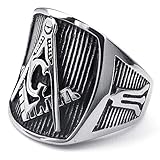 KONOV Mens Stainless Steel Ring, Freemason Masonic, Black Silver, Size 10