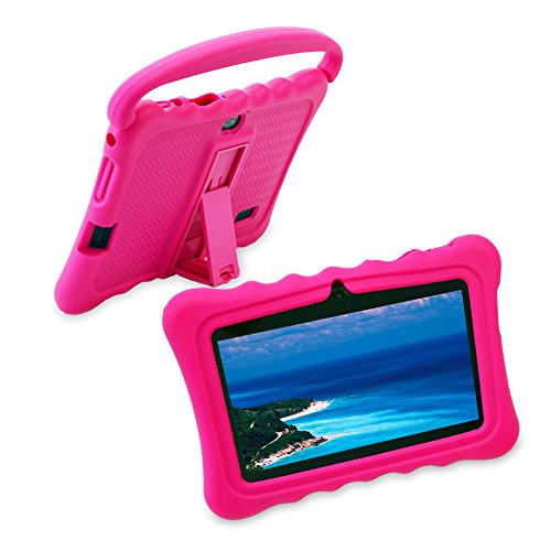 Shockproof Silicone Case, 7 inch Tablet PC case with Handle and Stand for Veidoo Kids Tablet PC T8 (8.3x6.3x0.8 inches) (Pink)