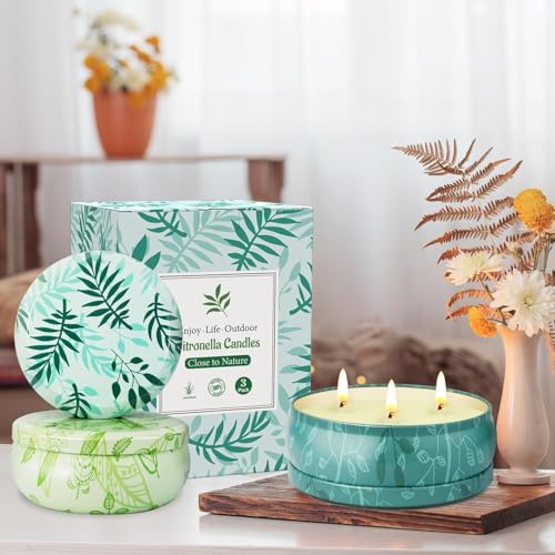 Citronella Candle Outdoor Large, 36 oz Citronella Candles Outdoor, Outdoor Candles Lemon Garden with 3 Wick, Natural Soy Wax Candles Set for Garden, Camping, Patio, Picnic, Pool, Summer Gift