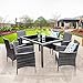 Wisteria Lane Outdoor Wicker Dining Set, 7 Piece Patio Dinning Table Grey Wicker Furniture Seating (Grey Cushions)