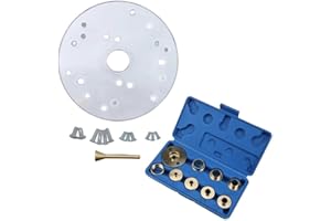 Acrylic Router Base Plate with 10-Piece Brass Router Guide Bushing Set 10-30mm Metric Sizes and Centering Pin Compatible with