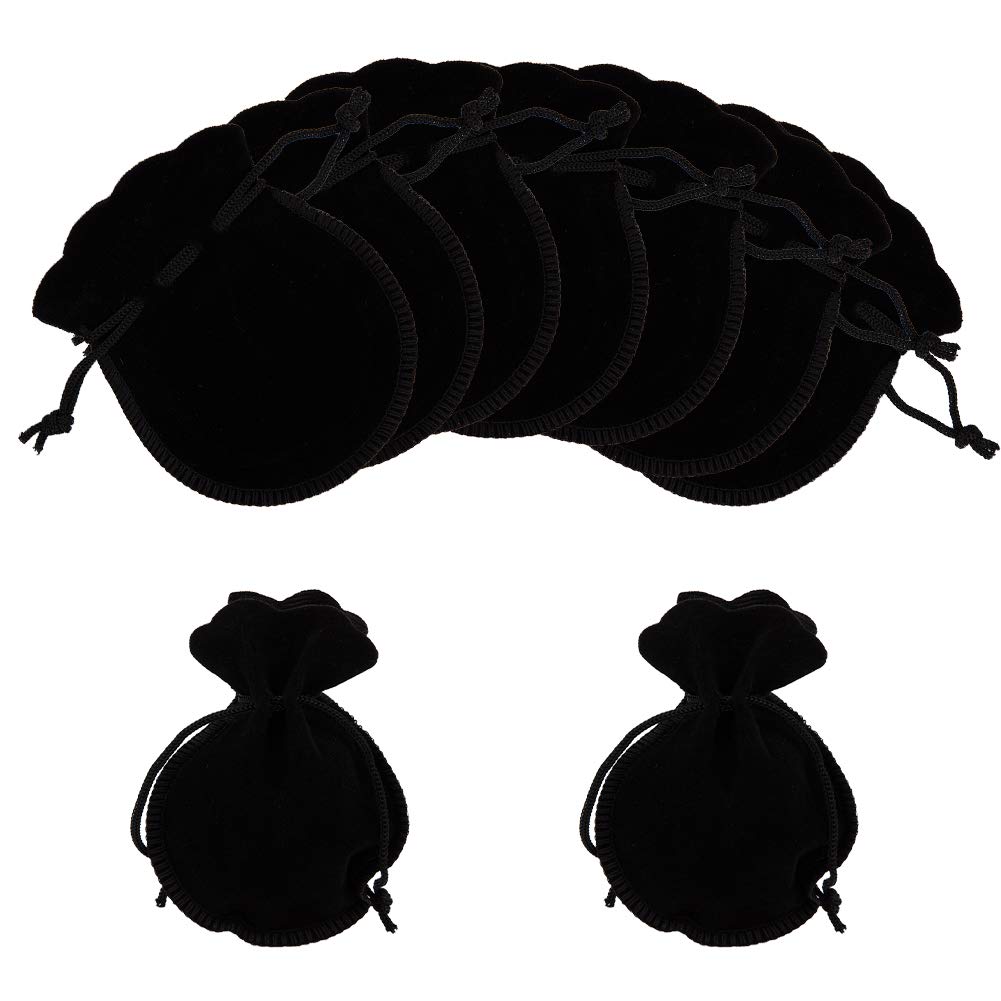 NBEADS 30 Pcs Velvet Cloth Drawstring Bags, Calabash Shape Drawstring Jewelry Pouches Small Candy Gift Bags for Christmas Wedding Birthday Party Favors, Black, 9x7cm