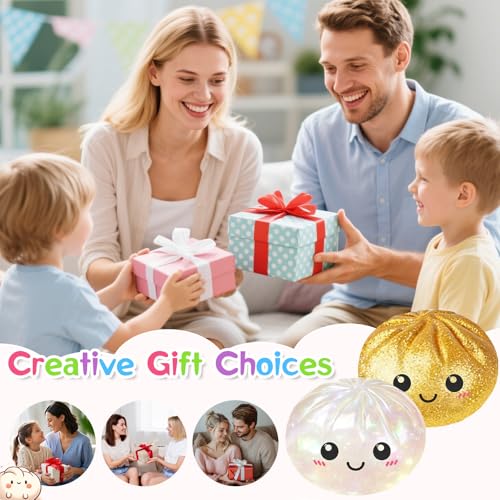 Giant Glitter Dumpling Squishy, Bao Bun Dumpling Mystery Dumplings Squishy with Steamer,Anti Anxiety Fidget Toys for Kids & Adults,Stress Relief Fidget Toy for Party Birthday Christmas(Gold + Silver)