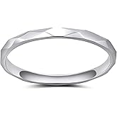 Greenpod 2mm Stainless Steel Ring for Women Faceted Edge Dome Polished Slim Silver/Gold Plated/Rose Gold Plated Engagement Wedding Band Comfort Fit Size 4-12