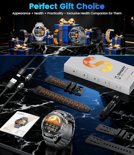 FitVigor Military Smart Watch for Men, 1.53" Fitness Tracker with 1000 mAh Ultra-Long Battery/Flashlight/Bluetooth Calling/Health Monitor / 120+ Sports Modes / IP68 Waterproof for iOS Android, Black