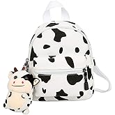 Abaodam Cow Print Canvas Shoulder Bag Lightweight Mini Backpack for Women Girls Casual Travel School with Multiple Pockets Anti-Theft Design